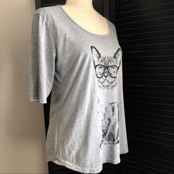 Hipster Kitten Elbow-length Tunic Tee - Picture 3 of 5